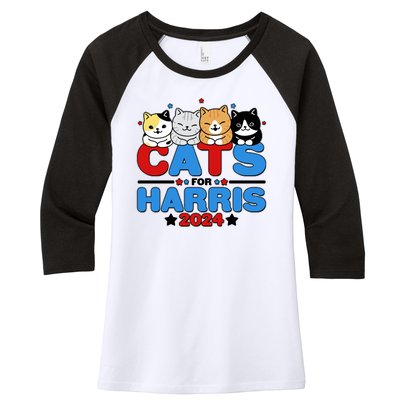 Cats For Harris Vote Kamala Harris 2024 Election Women's Tri-Blend 3/4-Sleeve Raglan Shirt