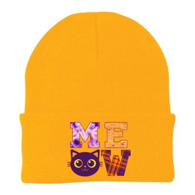 Cute Fall Halloween Cat MEOW Knit Cap Winter Beanie