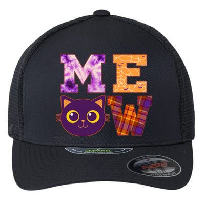 Cute Fall Halloween Cat MEOW Flexfit Unipanel Trucker Cap