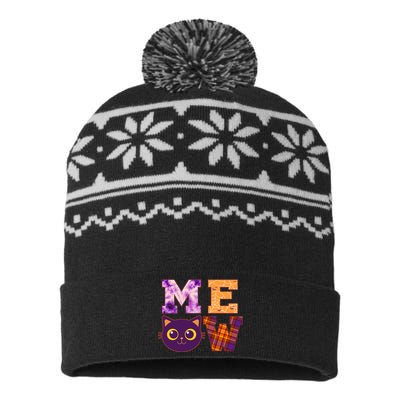 Cute Fall Halloween Cat MEOW USA-Made Snowflake Beanie