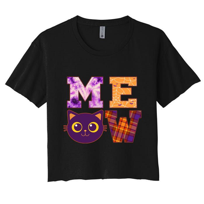 Cute Fall Halloween Cat MEOW Women's Crop Top Tee