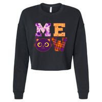 Cute Fall Halloween Cat MEOW Cropped Pullover Crew