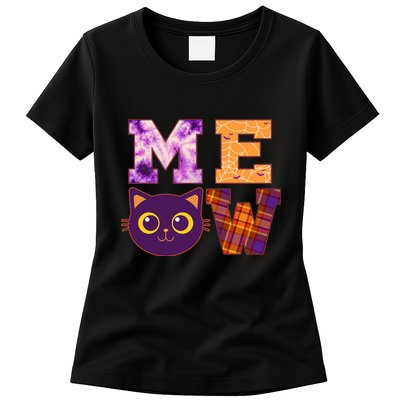 Cute Fall Halloween Cat MEOW Womens T-Shirt