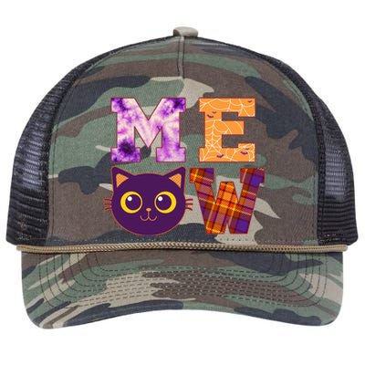 Cute Fall Halloween Cat MEOW Retro Rope Trucker Hat Cap