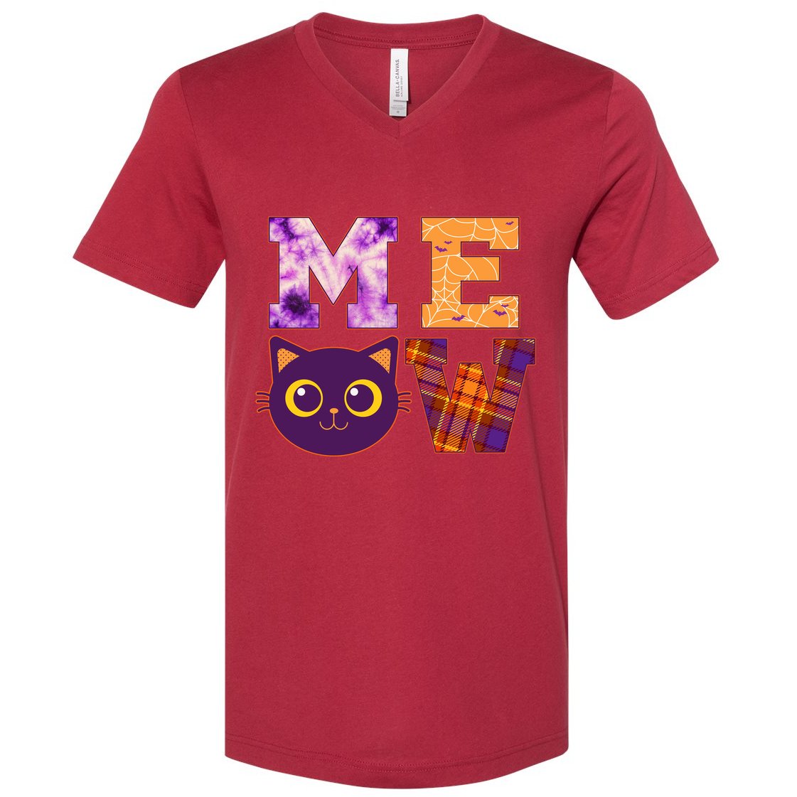 Cute Fall Halloween Cat MEOW V-Neck T-Shirt