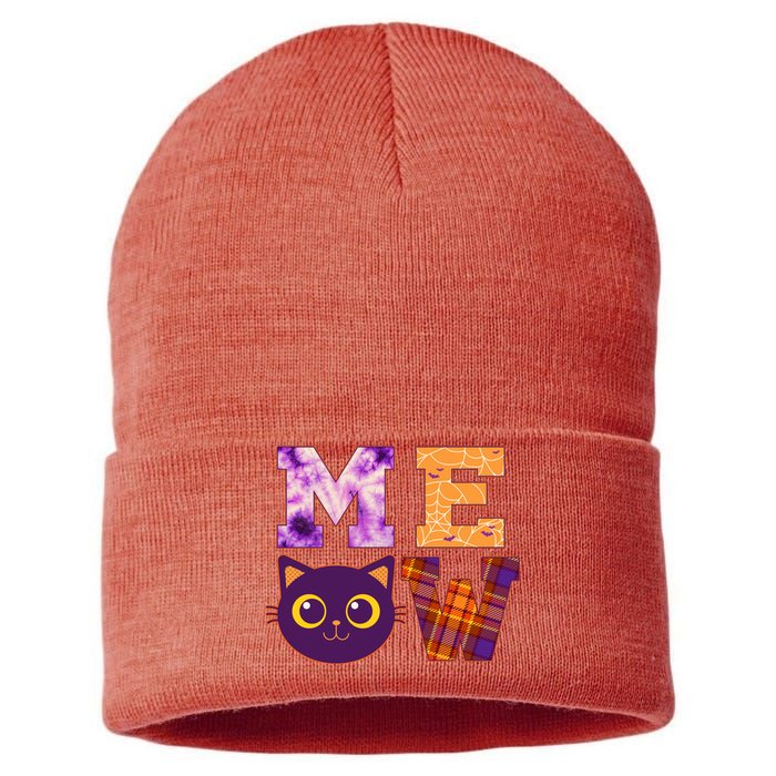 Cute Fall Halloween Cat MEOW Sustainable Knit Beanie