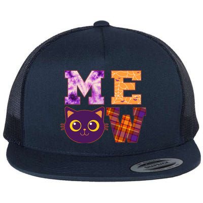 Cute Fall Halloween Cat MEOW Flat Bill Trucker Hat