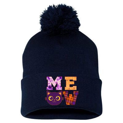 Cute Fall Halloween Cat MEOW Pom Pom 12in Knit Beanie