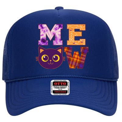 Cute Fall Halloween Cat MEOW High Crown Mesh Back Trucker Hat