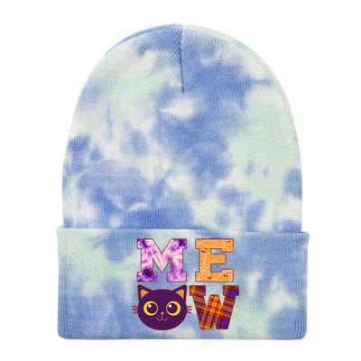 Cute Fall Halloween Cat MEOW Tie Dye 12in Knit Beanie