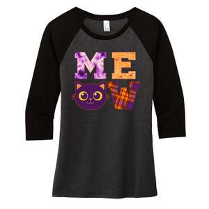 Cute Fall Halloween Cat MEOW Women's Tri-Blend 3/4-Sleeve Raglan Shirt