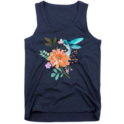 Colorful Flowers Hummingbird Tank Top