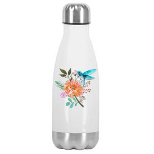 Colorful Flowers Hummingbird Stainless Steel Insulated Water Bottle