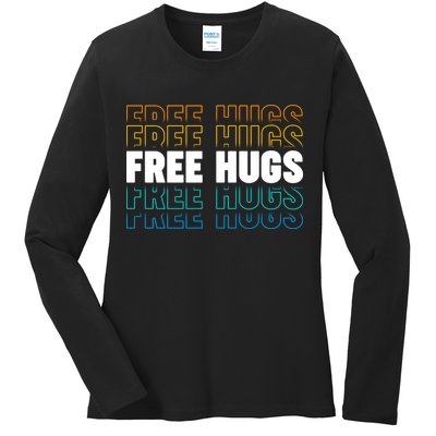 Colorful Free Hugs Pattern Ladies Long Sleeve Shirt