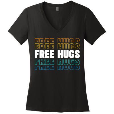 Colorful Free Hugs Pattern Women's V-Neck T-Shirt
