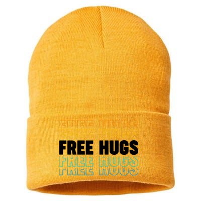 Colorful Free Hugs Pattern Sustainable Knit Beanie