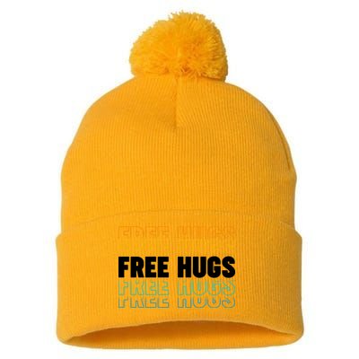 Colorful Free Hugs Pattern Pom Pom 12in Knit Beanie