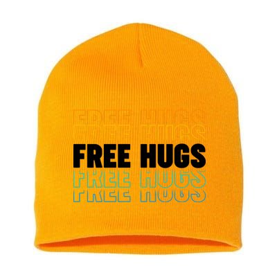 Colorful Free Hugs Pattern Short Acrylic Beanie