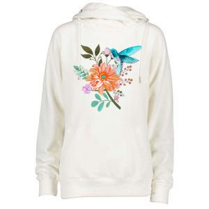 Colorful Flowers Hummingbird Graphic Design Premium Womens Funnel Neck Pullover Hood