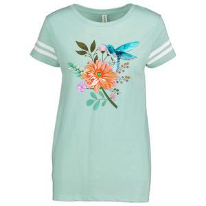 Colorful Flowers Hummingbird Graphic Design Premium Enza Ladies Jersey Football T-Shirt