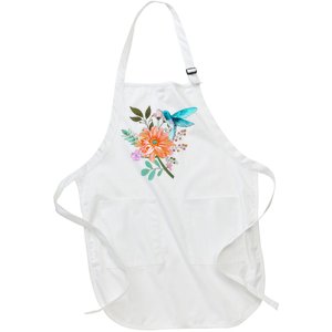 Colorful Flowers Hummingbird Graphic Design Premium Full-Length Apron With Pockets