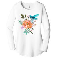 Colorful Flowers Hummingbird Graphic Design Premium Women's Perfect Tri Tunic Long Sleeve Shirt