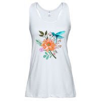 Colorful Flowers Hummingbird Graphic Design Premium Ladies Essential Flowy Tank