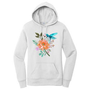 Colorful Flowers Hummingbird Graphic Design Premium Women's Pullover Hoodie