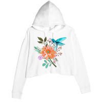 Colorful Flowers Hummingbird Graphic Design Premium Crop Fleece Hoodie