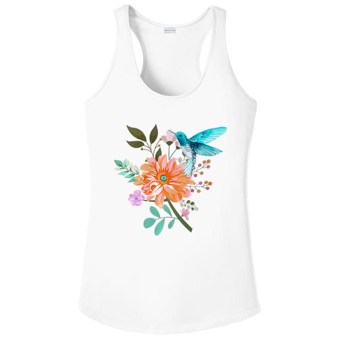 Colorful Flowers Hummingbird Graphic Design Premium Ladies PosiCharge Competitor Racerback Tank