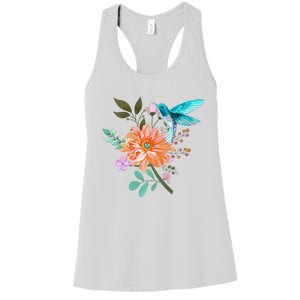 Colorful Flowers Hummingbird Graphic Design Premium Women's Racerback Tank