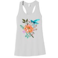 Colorful Flowers Hummingbird Graphic Design Premium Women's Racerback Tank