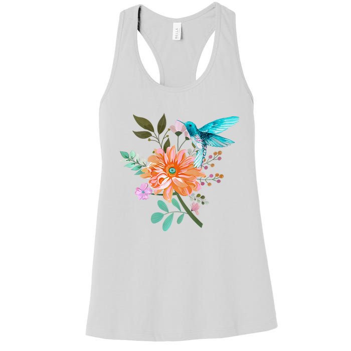 Colorful Flowers Hummingbird Graphic Design Premium Women's Racerback Tank