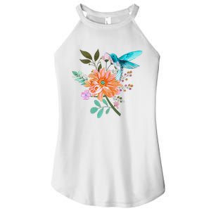 Colorful Flowers Hummingbird Graphic Design Premium Women's Perfect Tri Rocker Tank