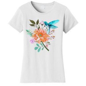 Colorful Flowers Hummingbird Graphic Design Premium Women's T-Shirt