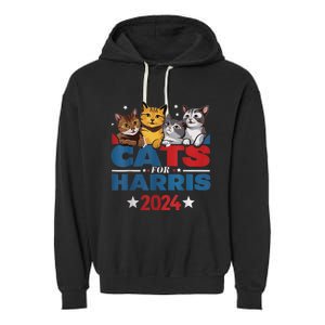 Cats For Harris 2024 Kamala Harris For President 2024 Garment-Dyed Fleece Hoodie