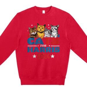 Cats For Harris 2024 Kamala Harris For President 2024 Premium Crewneck Sweatshirt