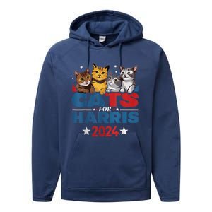 Cats For Harris 2024 Kamala Harris For President 2024 Performance Fleece Hoodie