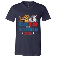 Cats For Harris 2024 Kamala Harris For President 2024 V-Neck T-Shirt