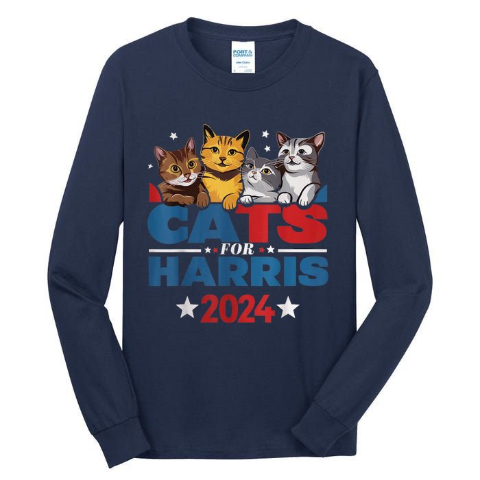 Cats For Harris 2024 Kamala Harris For President 2024 Tall Long Sleeve T-Shirt