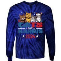 Cats For Harris 2024 Kamala Harris For President 2024 Tie-Dye Long Sleeve Shirt