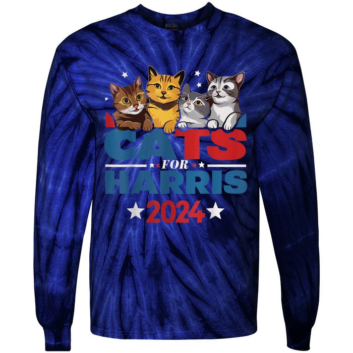 Cats For Harris 2024 Kamala Harris For President 2024 Tie-Dye Long Sleeve Shirt