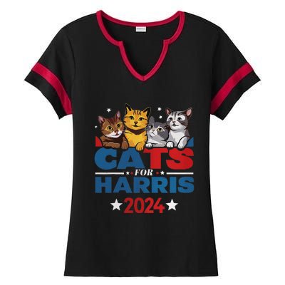 Cats For Harris 2024 Kamala Harris For President 2024 Ladies Halftime Notch Neck Tee