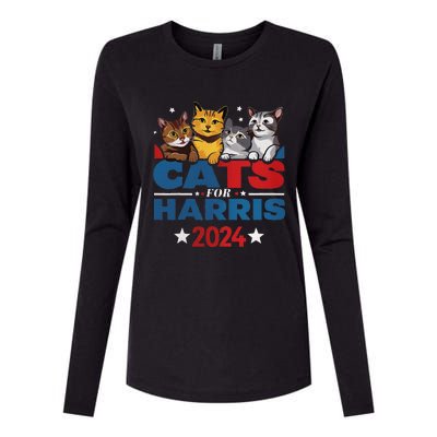 Cats For Harris 2024 Kamala Harris For President 2024 Womens Cotton Relaxed Long Sleeve T-Shirt