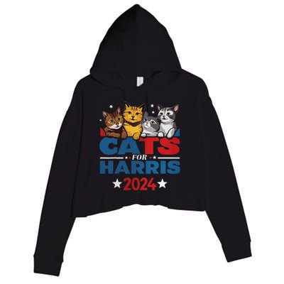 Cats For Harris 2024 Kamala Harris For President 2024 Crop Fleece Hoodie