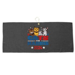 Cats For Harris 2024 Kamala Harris For President 2024 Large Microfiber Waffle Golf Towel