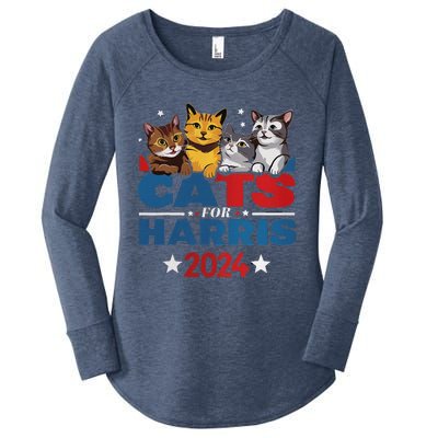 Cats For Harris 2024 Kamala Harris For President 2024 Women's Perfect Tri Tunic Long Sleeve Shirt