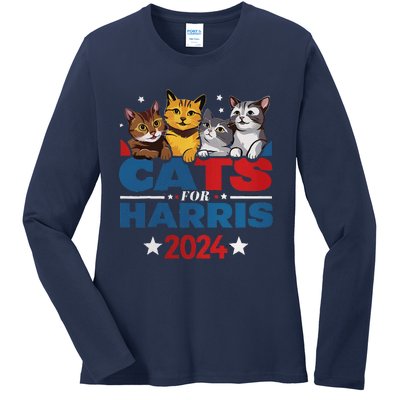 Cats For Harris 2024 Kamala Harris For President 2024 Ladies Long Sleeve Shirt