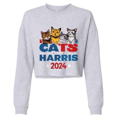 Cats For Harris 2024 Kamala Harris For President 2024 Cropped Pullover Crew