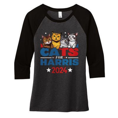 Cats For Harris 2024 Kamala Harris For President 2024 Women's Tri-Blend 3/4-Sleeve Raglan Shirt